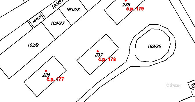 Prachovice 178 na parcele st. 237 v KÚ Prachovice, Katastrální mapa