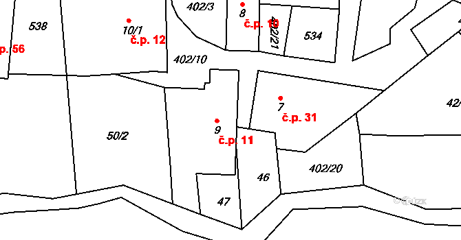 Stan 11, Vítanov na parcele st. 9 v KÚ Stan u Hlinska, Katastrální mapa