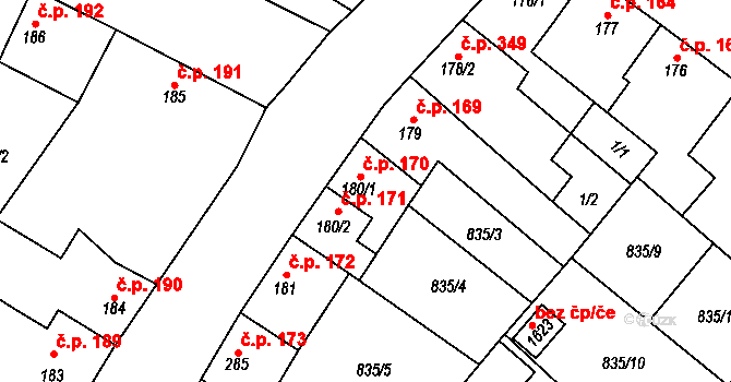 Kostelec nad Labem 170 na parcele st. 180/1 v KÚ Kostelec nad Labem, Katastrální mapa