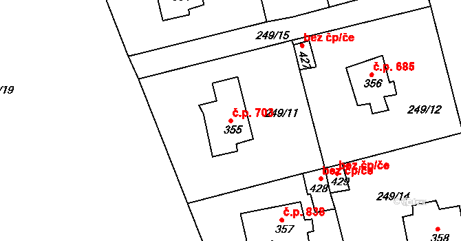 Rudná 703 na parcele st. 355 v KÚ Hořelice, Katastrální mapa