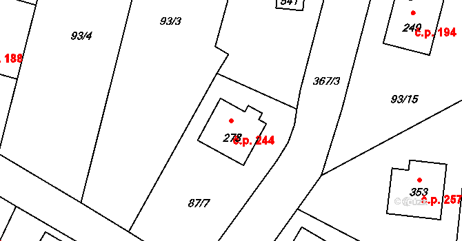 Chotoviny 244 na parcele st. 278 v KÚ Chotoviny, Katastrální mapa