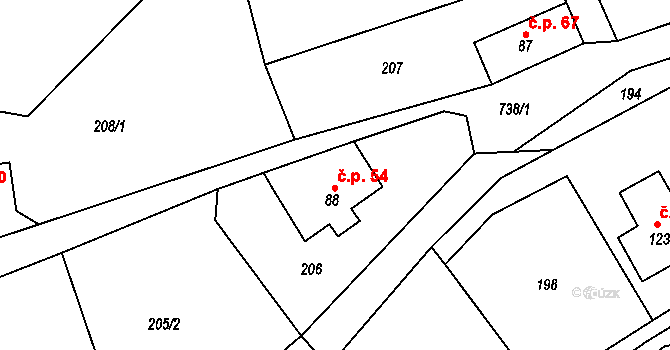 Borová 54 na parcele st. 88 v KÚ Borová, Katastrální mapa