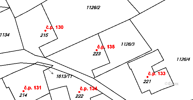 Ludvíkovice 135 na parcele st. 223 v KÚ Ludvíkovice, Katastrální mapa