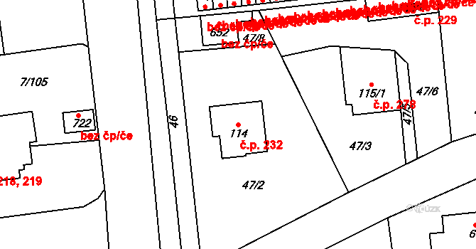 Ohrazenice 232, Pardubice na parcele st. 114 v KÚ Ohrazenice, Katastrální mapa
