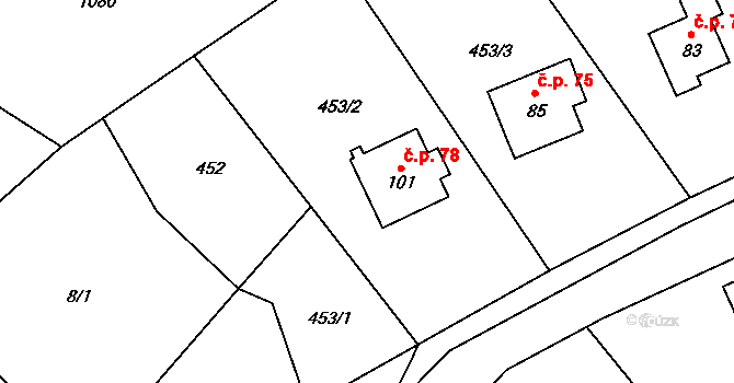 Holešín 78, Rájec-Jestřebí na parcele st. 101 v KÚ Holešín, Katastrální mapa