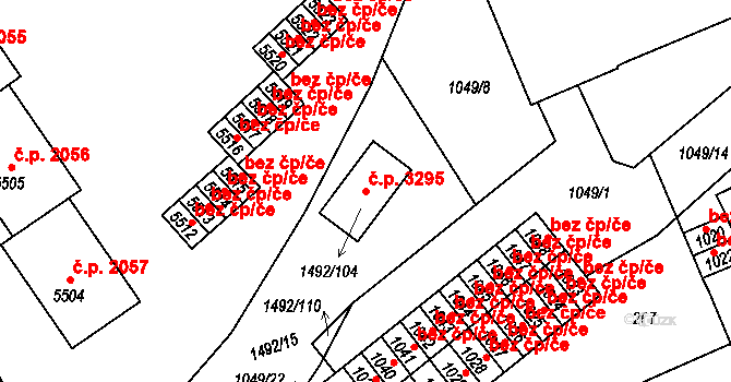Kročehlavy 3295, Kladno na parcele st. 1492/104 v KÚ Kročehlavy, Katastrální mapa
