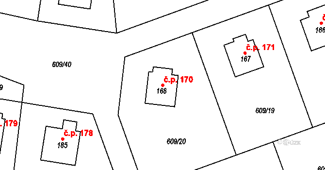 Chromeč 170 na parcele st. 168 v KÚ Chromeč, Katastrální mapa