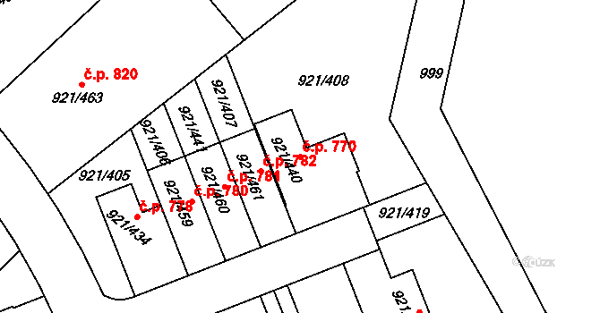 Hostavice 770, Praha na parcele st. 921/440 v KÚ Hostavice, Katastrální mapa
