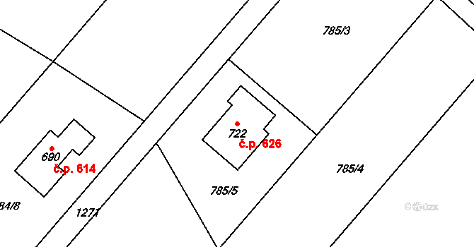 Smržice 626 na parcele st. 722 v KÚ Smržice, Katastrální mapa