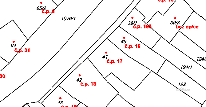 Husinec 17 na parcele st. 41 v KÚ Husinec, Katastrální mapa