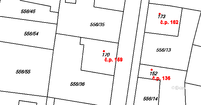 Krušovice 159 na parcele st. 170 v KÚ Krušovice, Katastrální mapa