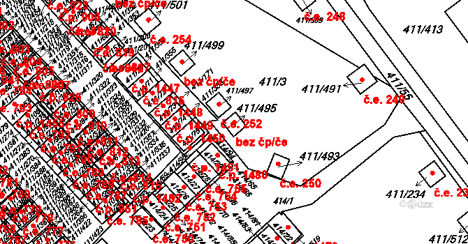 Ráj 251, Karviná na parcele st. 411/495 v KÚ Ráj, Katastrální mapa