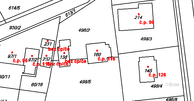 Krasoňov 116, Humpolec na parcele st. 160 v KÚ Krasoňov, Katastrální mapa