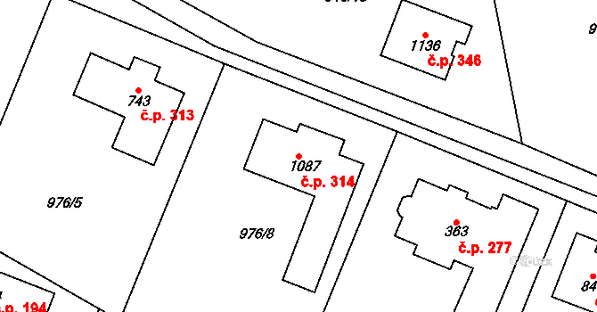 Želivec 314, Sulice na parcele st. 1087 v KÚ Sulice, Katastrální mapa