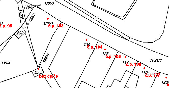 Měcholupy 104 na parcele st. 130 v KÚ Měcholupy u Žatce, Katastrální mapa