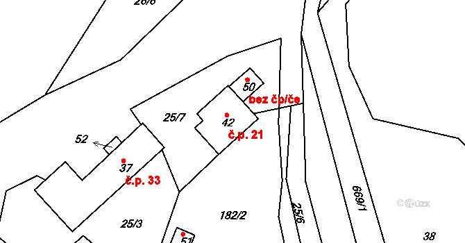 Petrovice u Uhelné Příbramě 21, Uhelná Příbram na parcele st. 42 v KÚ Petrovice u Uhelné Příbramě, Katastrální mapa