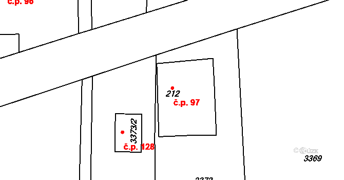 Králova Lhota 97 na parcele st. 212 v KÚ Králova Lhota u Českého Meziříčí, Katastrální mapa