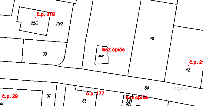 Opava 102849307 na parcele st. 38/2 v KÚ Malé Hoštice, Katastrální mapa