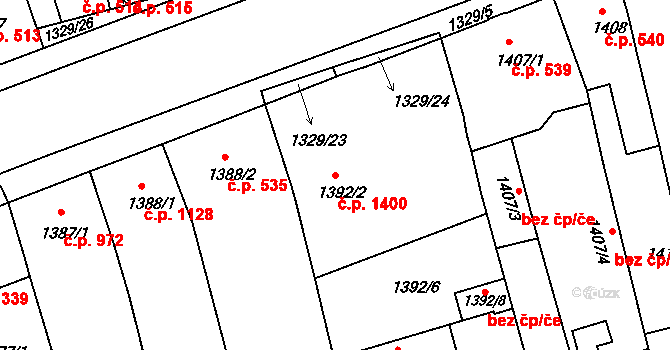Holešov 1400 na parcele st. 1392/2 v KÚ Holešov, Katastrální mapa