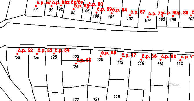 Bílovice 65, Bílovice-Lutotín na parcele st. 120 v KÚ Bílovice, Katastrální mapa