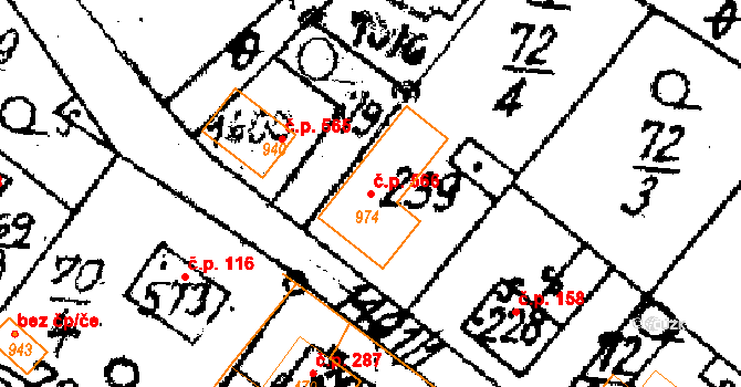 Lukov 566 na parcele st. 974 v KÚ Lukov u Zlína, Katastrální mapa
