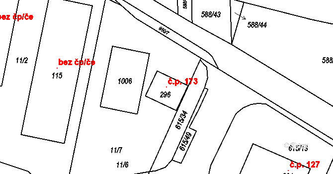 Malšovice 173 na parcele st. 296 v KÚ Malšovice, Katastrální mapa
