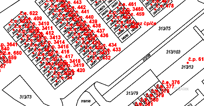 Vyškov-Předměstí 433, Vyškov na parcele st. 340/73 v KÚ Vyškov, Katastrální mapa