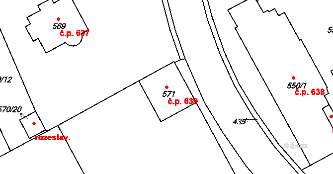 Moravský Krumlov 639 na parcele st. 571 v KÚ Moravský Krumlov, Katastrální mapa