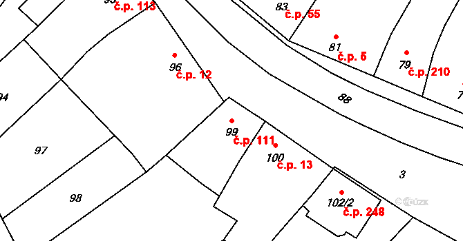 Přerov XII-Žeravice 111, Přerov na parcele st. 99 v KÚ Žeravice, Katastrální mapa