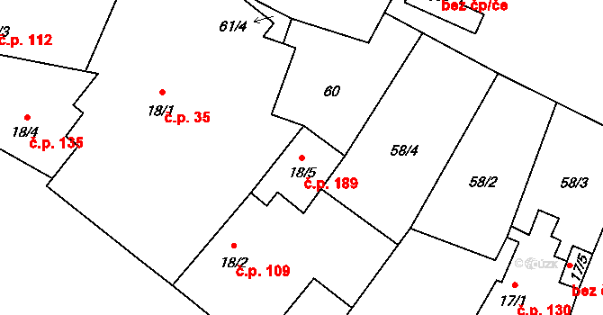 Libice nad Cidlinou 189 na parcele st. 18/5 v KÚ Libice nad Cidlinou, Katastrální mapa
