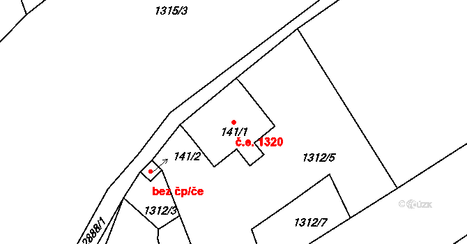 Kořenov 1320 na parcele st. 141/1 v KÚ Polubný, Katastrální mapa