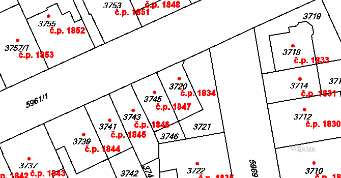 Jihlava 1834 na parcele st. 3720 v KÚ Jihlava, Katastrální mapa
