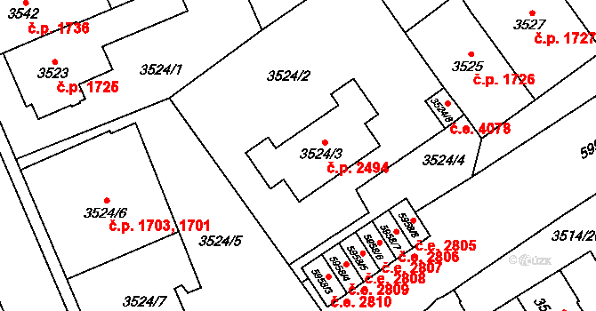 Jihlava 2494 na parcele st. 3524/3 v KÚ Jihlava, Katastrální mapa