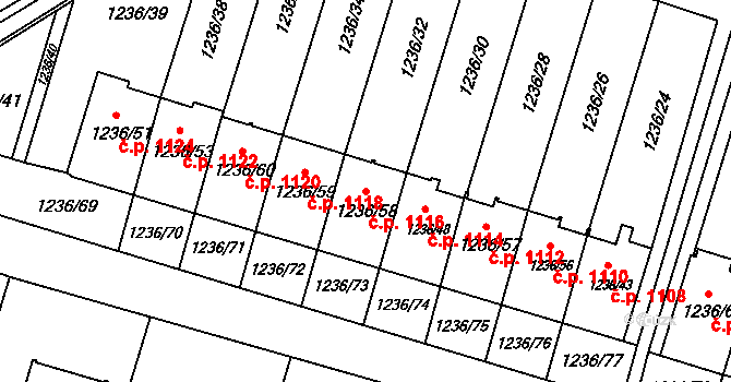 Lyžbice 1116, Třinec na parcele st. 1236/58 v KÚ Lyžbice, Katastrální mapa