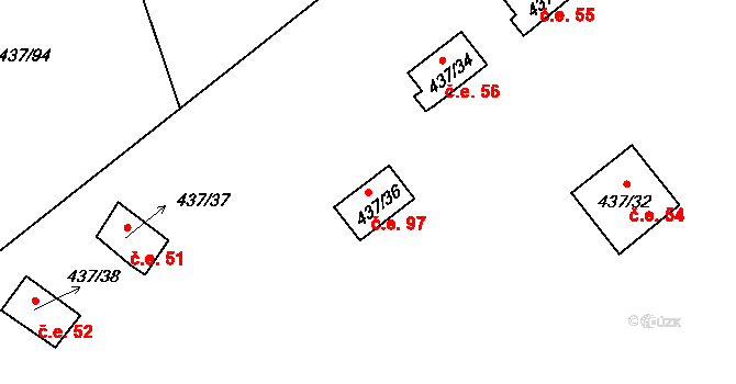 Hamr na Jezeře 97 na parcele st. 437/36 v KÚ Hamr na Jezeře, Katastrální mapa