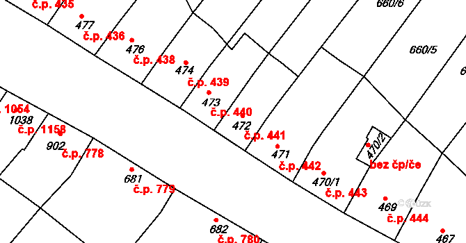 Veselí nad Moravou 441 na parcele st. 472 v KÚ Veselí-Předměstí, Katastrální mapa