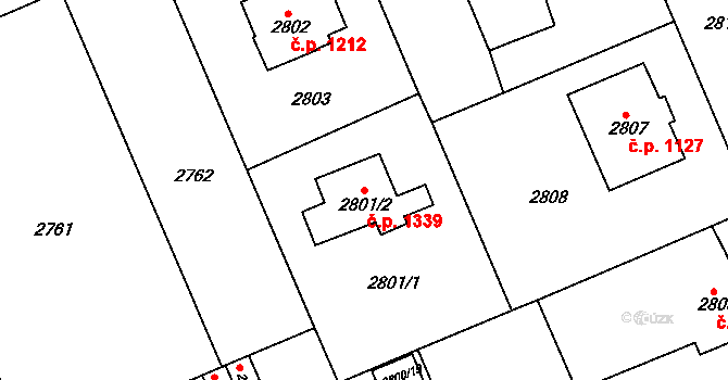 Slavkov u Brna 1339 na parcele st. 2801/2 v KÚ Slavkov u Brna, Katastrální mapa