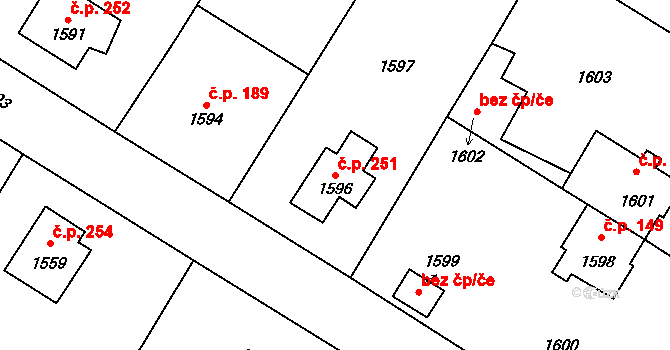 Město Albrechtice 251 na parcele st. 1596 v KÚ Město Albrechtice, Katastrální mapa
