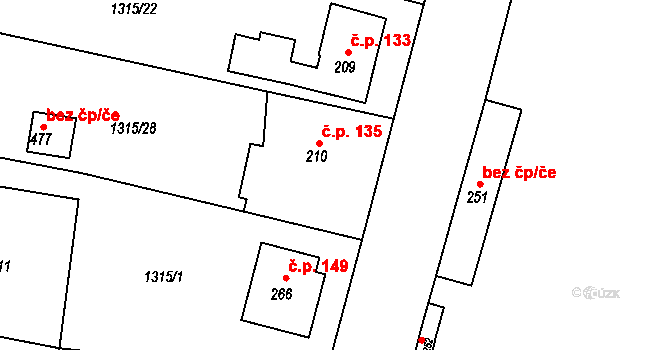 Vrchotovy Janovice 135 na parcele st. 210 v KÚ Vrchotovy Janovice, Katastrální mapa