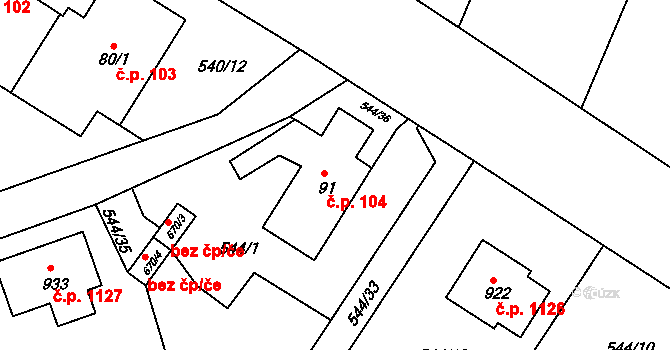 Ládví 104, Kamenice na parcele st. 91 v KÚ Ládví, Katastrální mapa