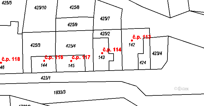 Albeř 114, Nová Bystřice na parcele st. 143 v KÚ Albeř, Katastrální mapa