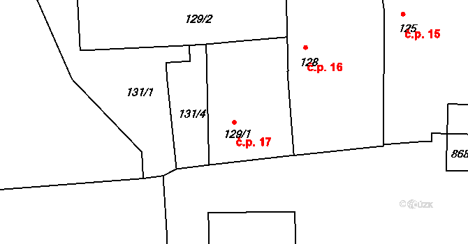 Lipolec 17, Dačice na parcele st. 129/1 v KÚ Lipolec, Katastrální mapa