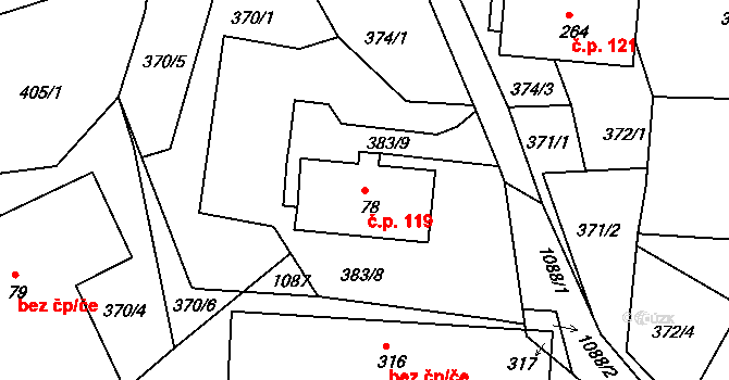 Chotyně 119 na parcele st. 78 v KÚ Chotyně, Katastrální mapa