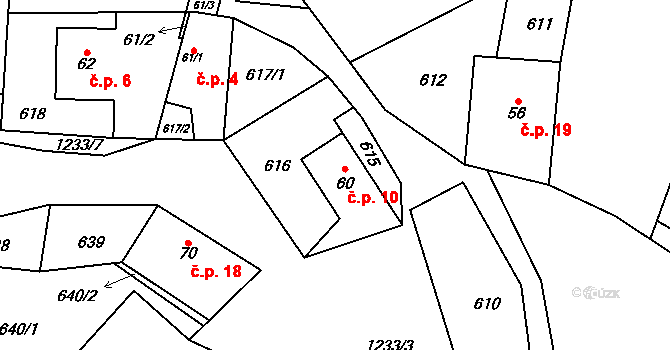 Černá 10, Lomnice nad Popelkou na parcele st. 60 v KÚ Rváčov, Katastrální mapa
