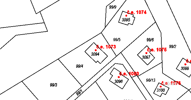 Ostravice 1073 na parcele st. 3094 v KÚ Staré Hamry 2, Katastrální mapa
