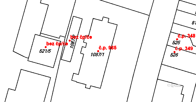 Třebechovice pod Orebem 985 na parcele st. 1087/1 v KÚ Třebechovice pod Orebem, Katastrální mapa