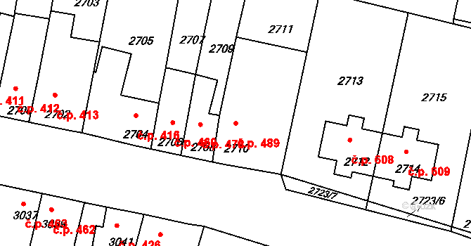 Mimoň I 489, Mimoň na parcele st. 2710 v KÚ Mimoň, Katastrální mapa