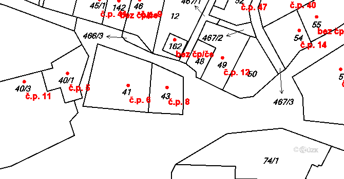 Dřemčice 8, Třebívlice na parcele st. 43 v KÚ Dřemčice, Katastrální mapa