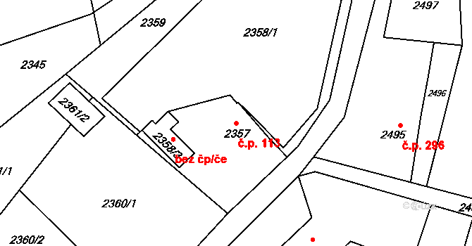 Poruba 113, Orlová na parcele st. 2357 v KÚ Poruba u Orlové, Katastrální mapa