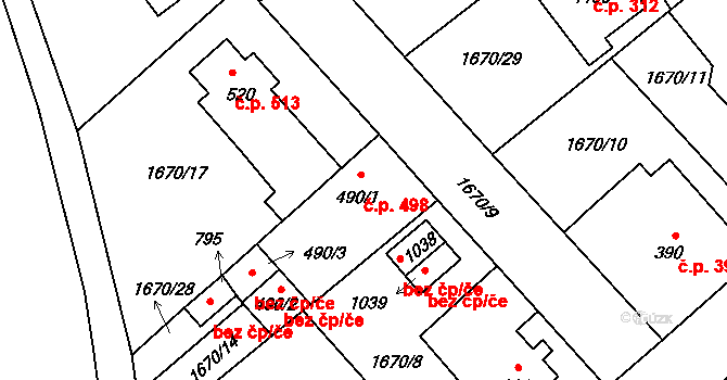 Hluboká nad Vltavou 498 na parcele st. 490/1 v KÚ Hluboká nad Vltavou, Katastrální mapa
